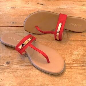 NWOT Red and gold leather thong flat sandals from Aerosoles